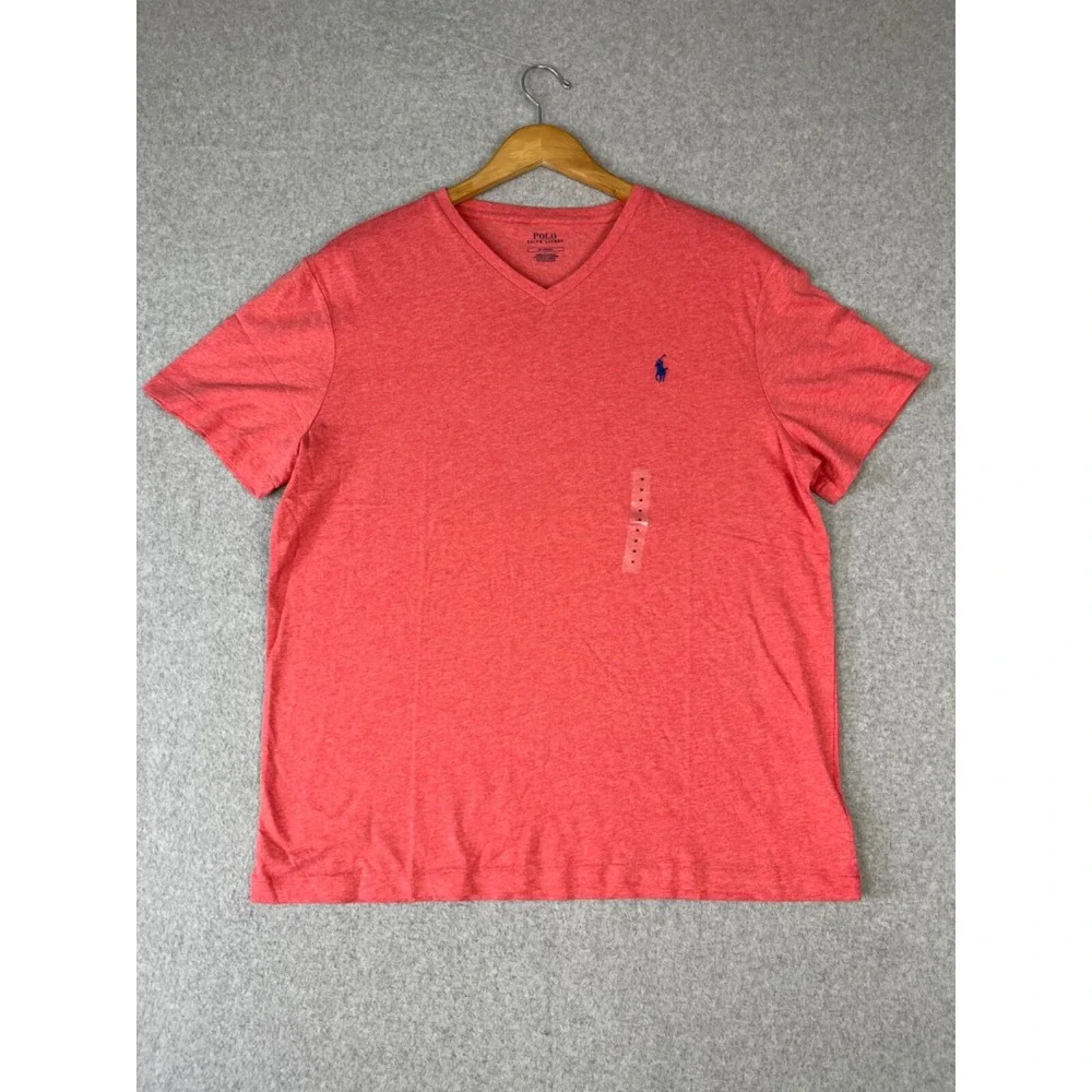 Polo Ralph Lauren Shirt Men M Salmon Classic Fit Short Sleeve V Neck‎ Oversized